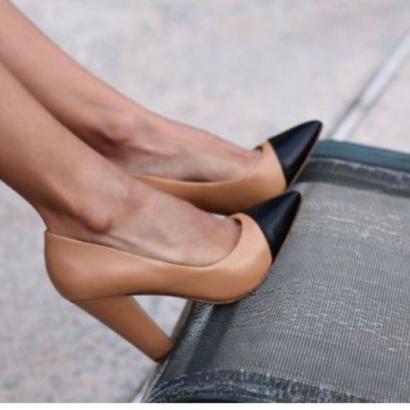 Zara Two Toned Capped Toe Chunky Heels Size 40 - Picture 11 of 11